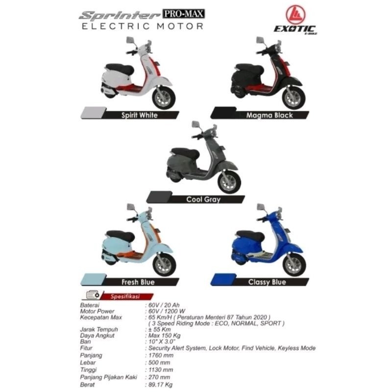 Jual SEPEDA MOTOR LISTRIK EXOTIC SPRINTER PRO MAX NEW 1200 WATT ...