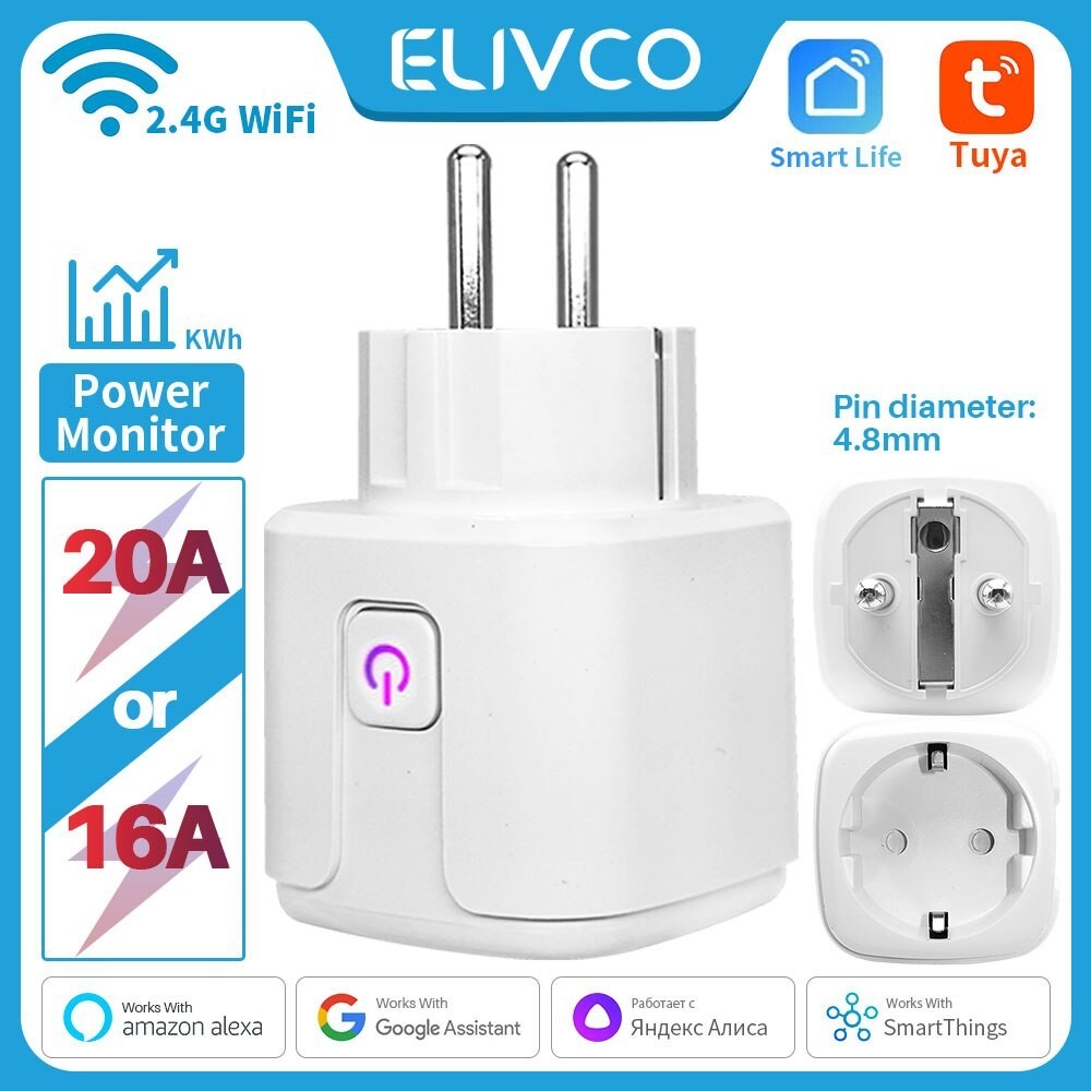 Jual Tuya Smart Plug WiFi EU 16A/20A Smart Socket With Power Monitor ...