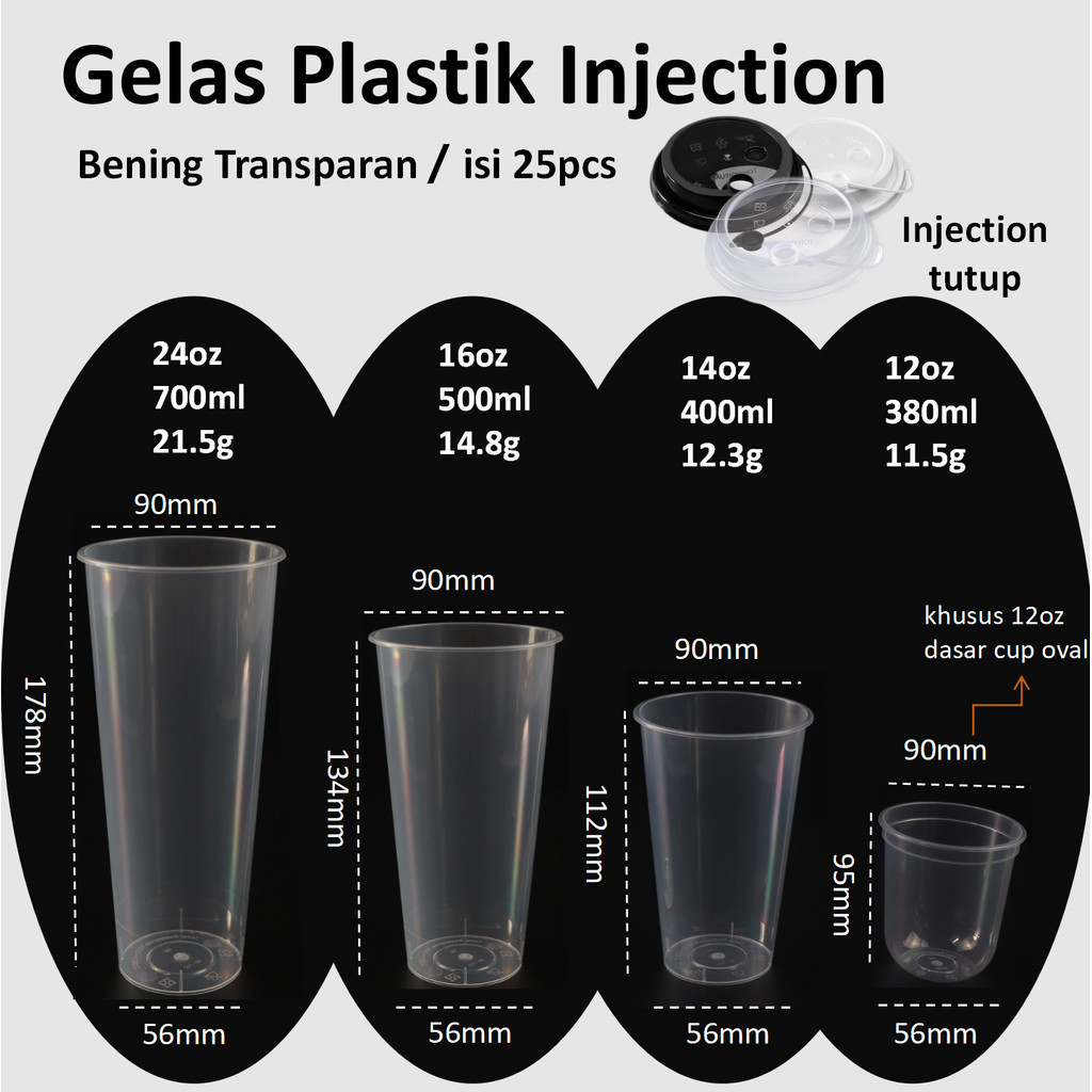Jual sameday 3.29 [25pcs]Gelas Plastik Injection Bening Transparan 12oz ...