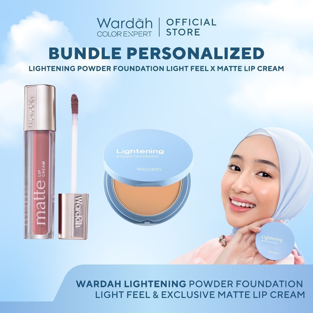 [BUNDLE] WARDAH Paket Exclusive Two Way Cake Lightening Powder Foundation Light Feel 12 g x Exclusive Matte Lip Cream 4 g - Basic Make Up - Makeup