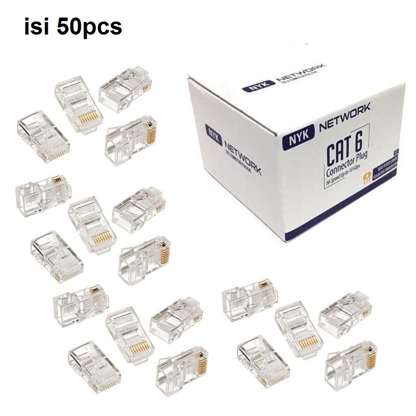 Jual CONNECTOR / KONEKTOR RJ45 CAT 6 MEREK NYK ISI 50 PCS - ORI ...