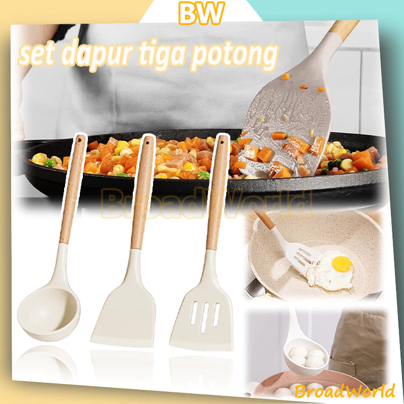 Silicone Utensil Set 3pcs Tahan Panas BPA Bebas