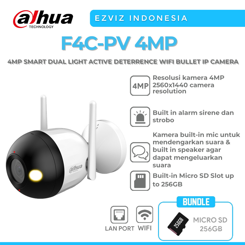 DAHUA F4C-PV 4MP 4MP FULL COLOR 2WAY AUDIO BUILT-IN ALARM WIFI BULLET IP  CAMERA
