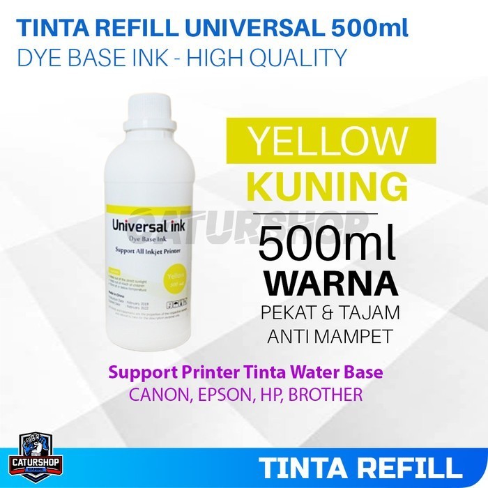 Jual Tinta Refill Universal 500ml Yellow Kuning Universal Ink Botol 500 ...