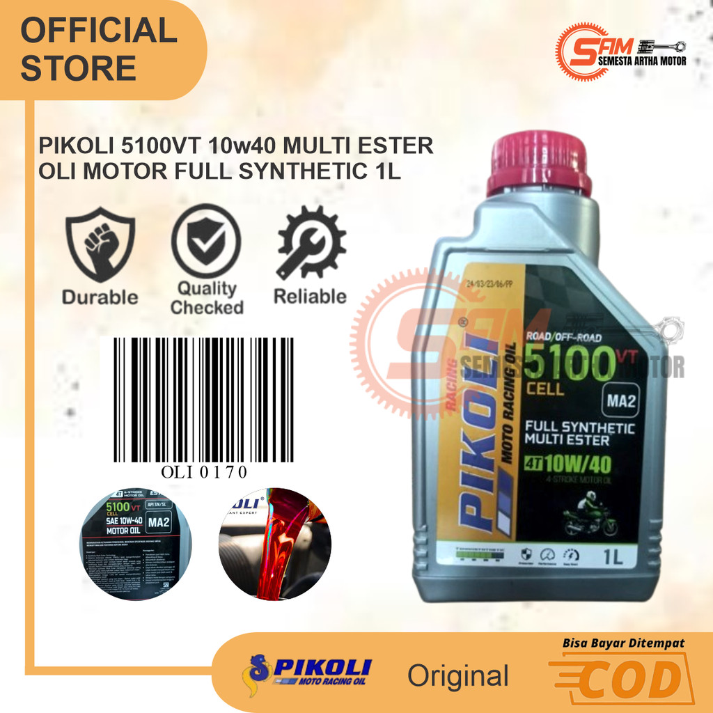 Jual Oli Pikoli 5100VT 5100 VT Full Synthetic Multi Ester Oil 10W40 1L ...