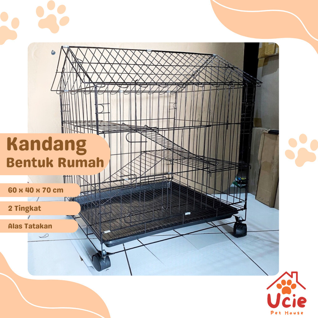 Jual KANDANG KUCING MODEL RUMAH 2 TINGKAT 60X40X70CM | Shopee Indonesia