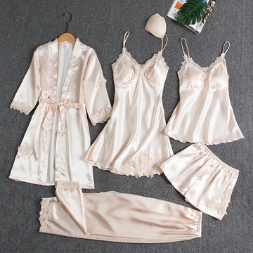 Baju Tidur Satin Wanita High Quali Piyama Set Sexy Kimono 5In1 Baju Tidur Satin Wanita Baju