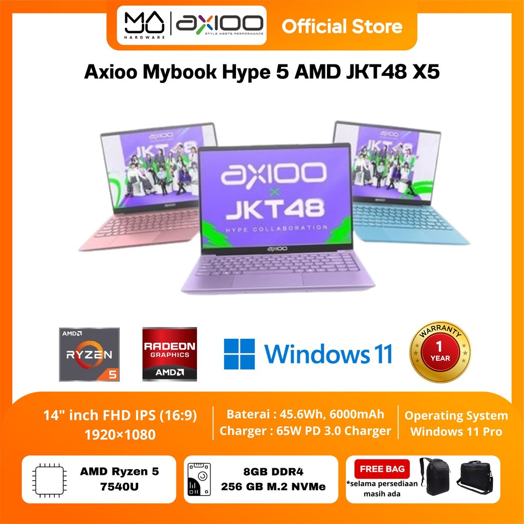 Jual Laptop AXIOO Mybook HYPE 5 AMD X5 2 LOLLIPOP AMD Ryzen 5 7430U RAM ...