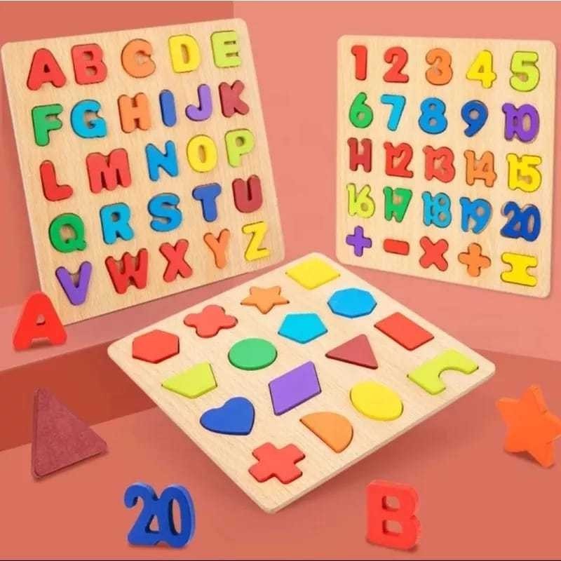 Jual Mainan Puzzle Kayu Edukasi Huruf ABC dan Angka untuk Belajar Anak ...