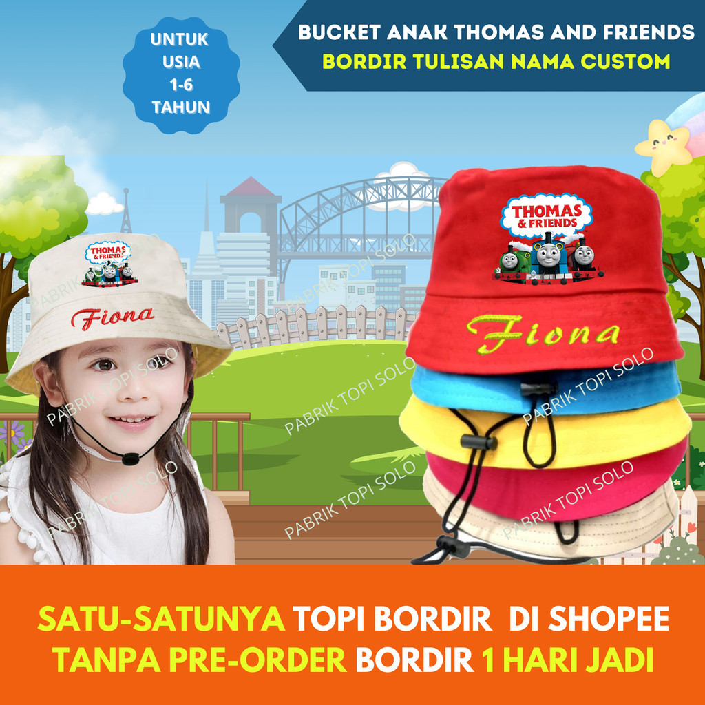 Jual Bucket Topi Sablon Thomas & Friends Dan Bordir Nama Suka-Suka Anak ...