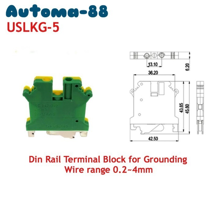 Jual USLKG-5 Grounding Terminal Block Din Rail Hijau-Kuning USLKG5 KK01 ...