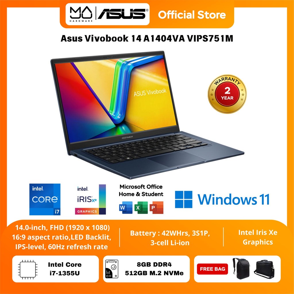 Jual Asus A1404VA VIPS751M VIPS752M i7 1355U/8GB/512GB/14