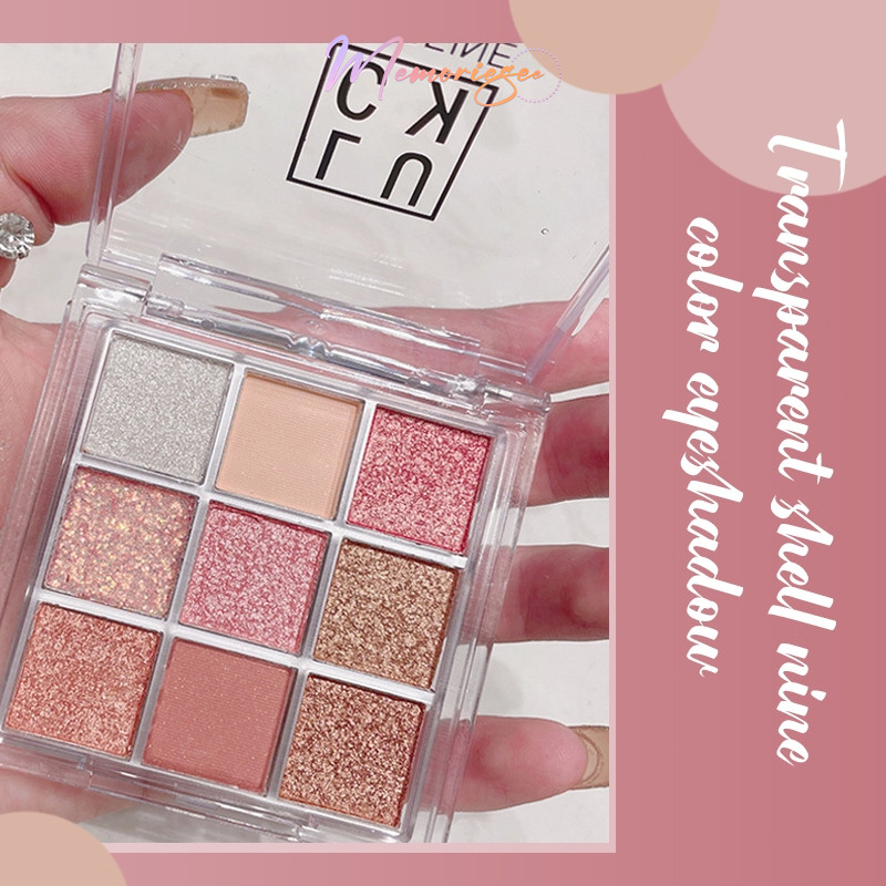 Jual COD- 9 Warna Eyeshadow Palette Matte Glitter Peachy Eyeshadow