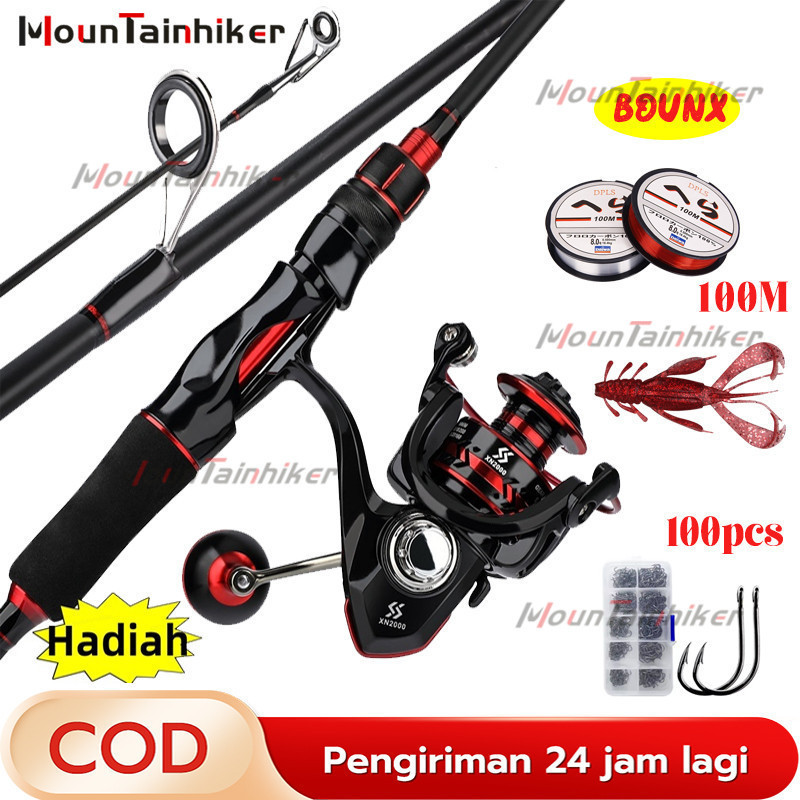 Sougayilang Set Pancing Lengkap Carbon Fiber 1.6M-2.4M + Reel Spinning BA1000-6000 - Max Drag 15kg, Kuat & Ringan untuk Pemancingan Air Tawar dan Laut