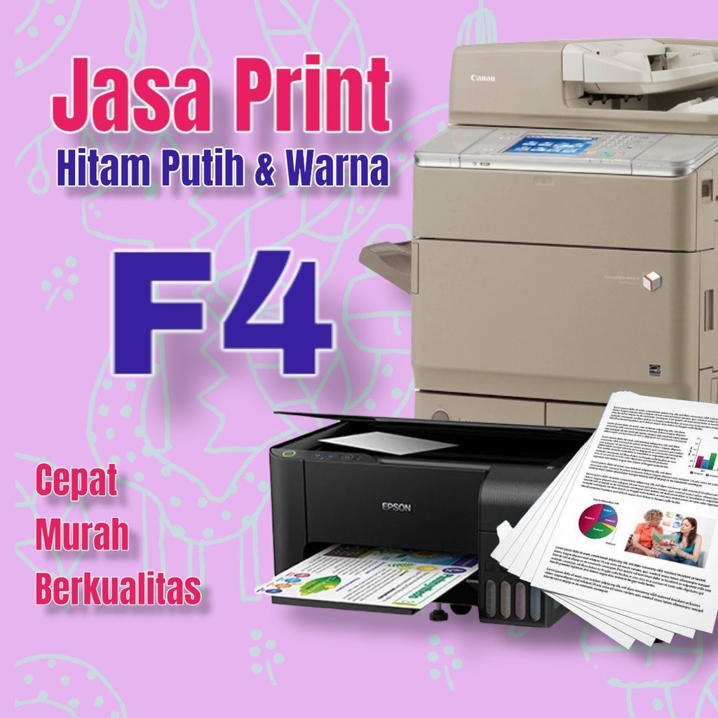 Jual Jasa Print Cetak Dokumen Hitam Putih Warna Kertas Hvs F4 Murah