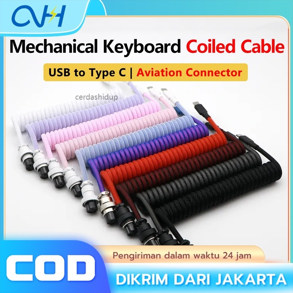 Jual Braided Coiling Mechanical Keyboard Aviation Connector Type-C USB ...