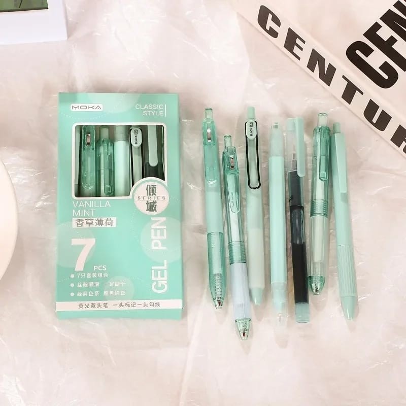 Jual [MILOLI] 7Pcs GEL PEN CLASSIC STYLE Simple Pulpen Mekanik Gel Pen ...