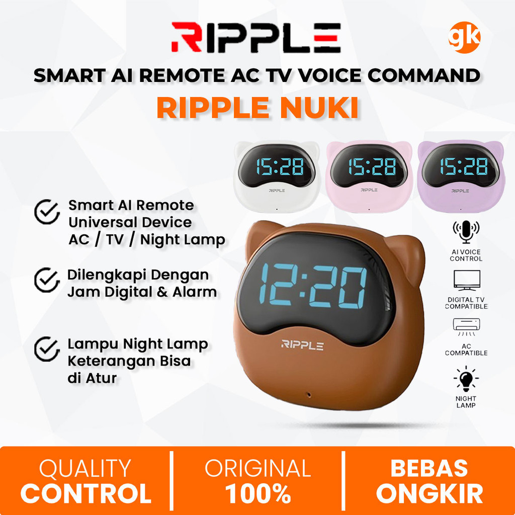 Jual RIPPLE NUKI Smart AI Remote AC TV Voice Command Alarm Night Lamp ...