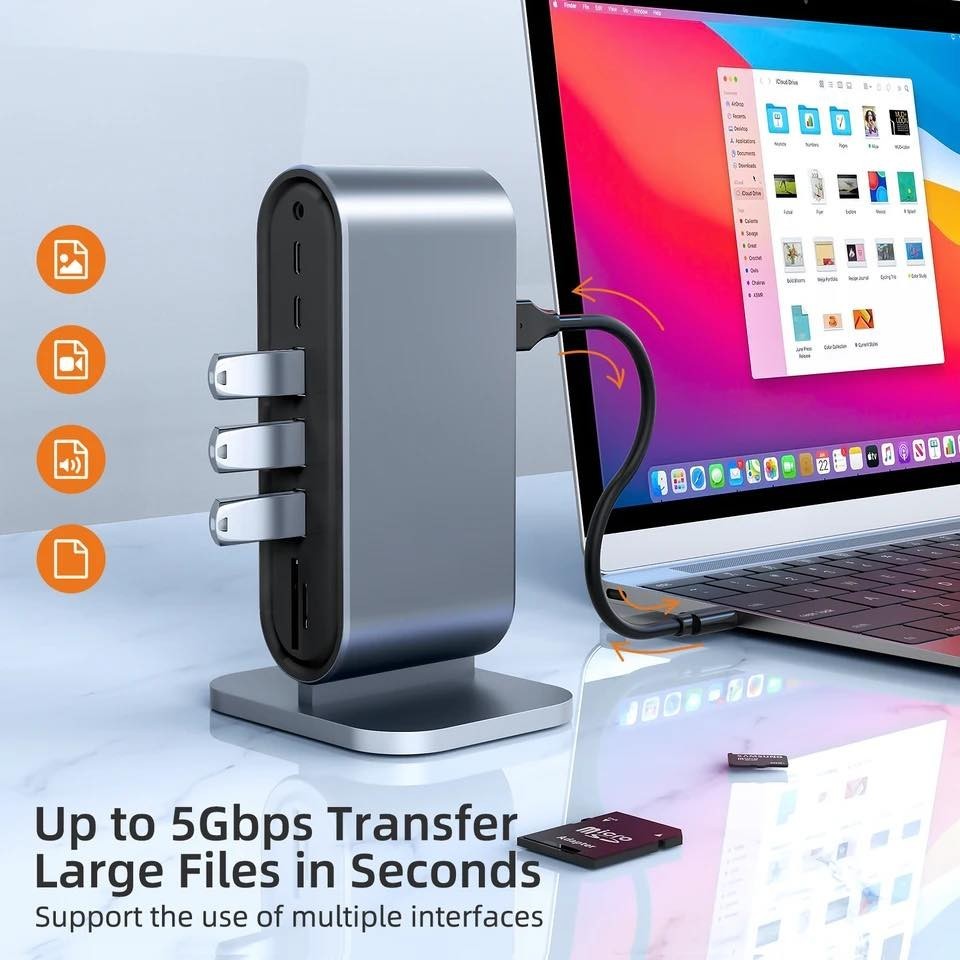 Gambar produk LENOTCH 12 In 1 USB Hub Dock Station Type-C 4K HD Compatible RJ45 HDMI VGA USB SD / TF Card Reader PD Fast Charge USB Adapter Audio 3.5Mm 2