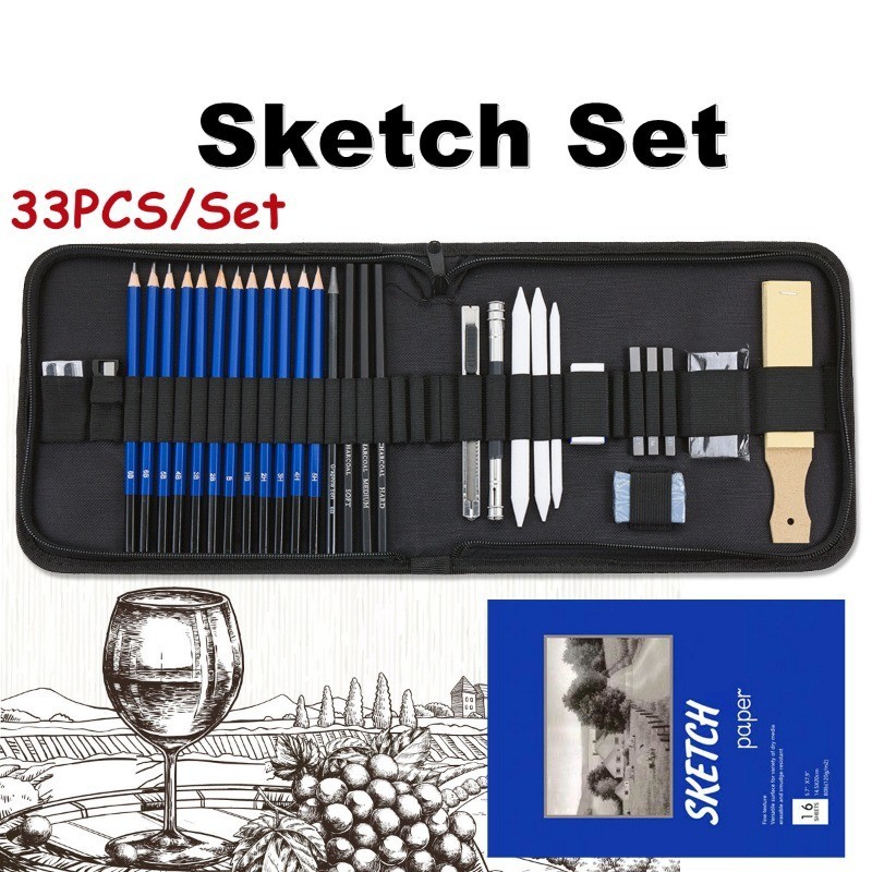 Jual 33pcs Set Drawing Set Sketch Kit Art Drawing Kit Sketsa