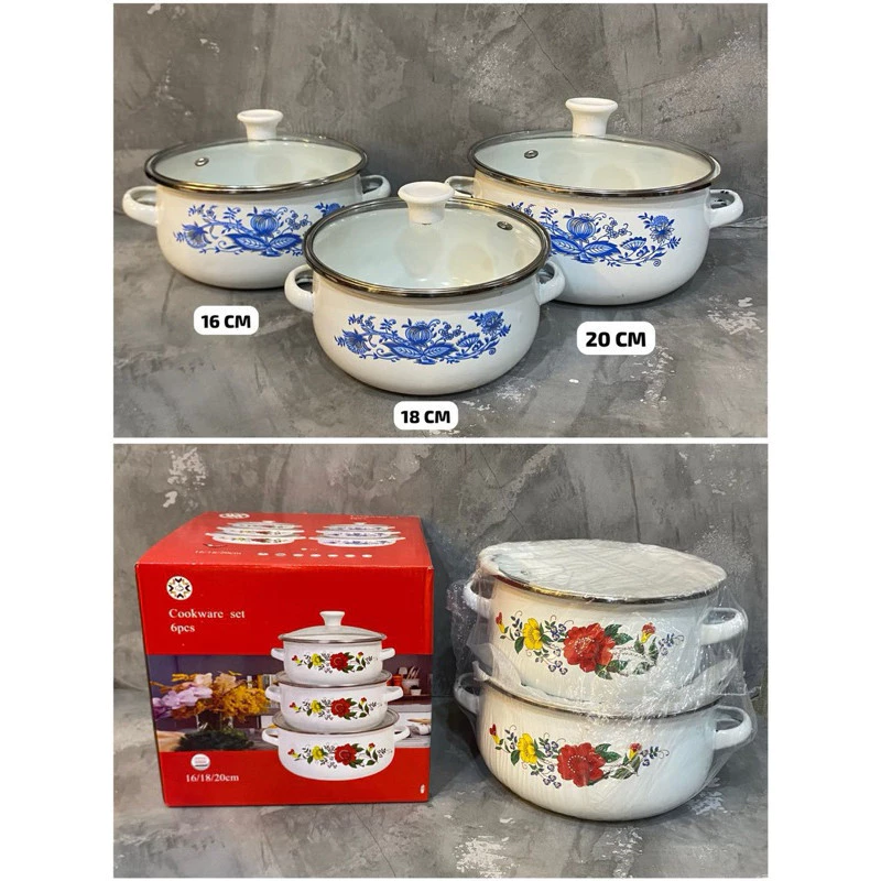 Panci Bunga 3 Susun Cookware Tutup Kaca / Panci 3 Susun Motif Bunga / Panci 3 Susun Tutup Kaca | AutoStock
