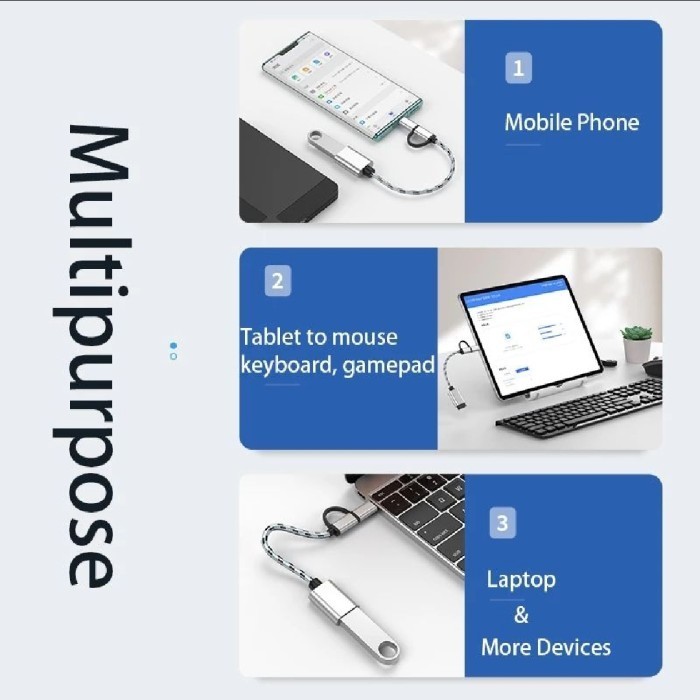 Jual kabel otg 2 in 1 otg usb micro / type c flashdisk mouse keyboard ...