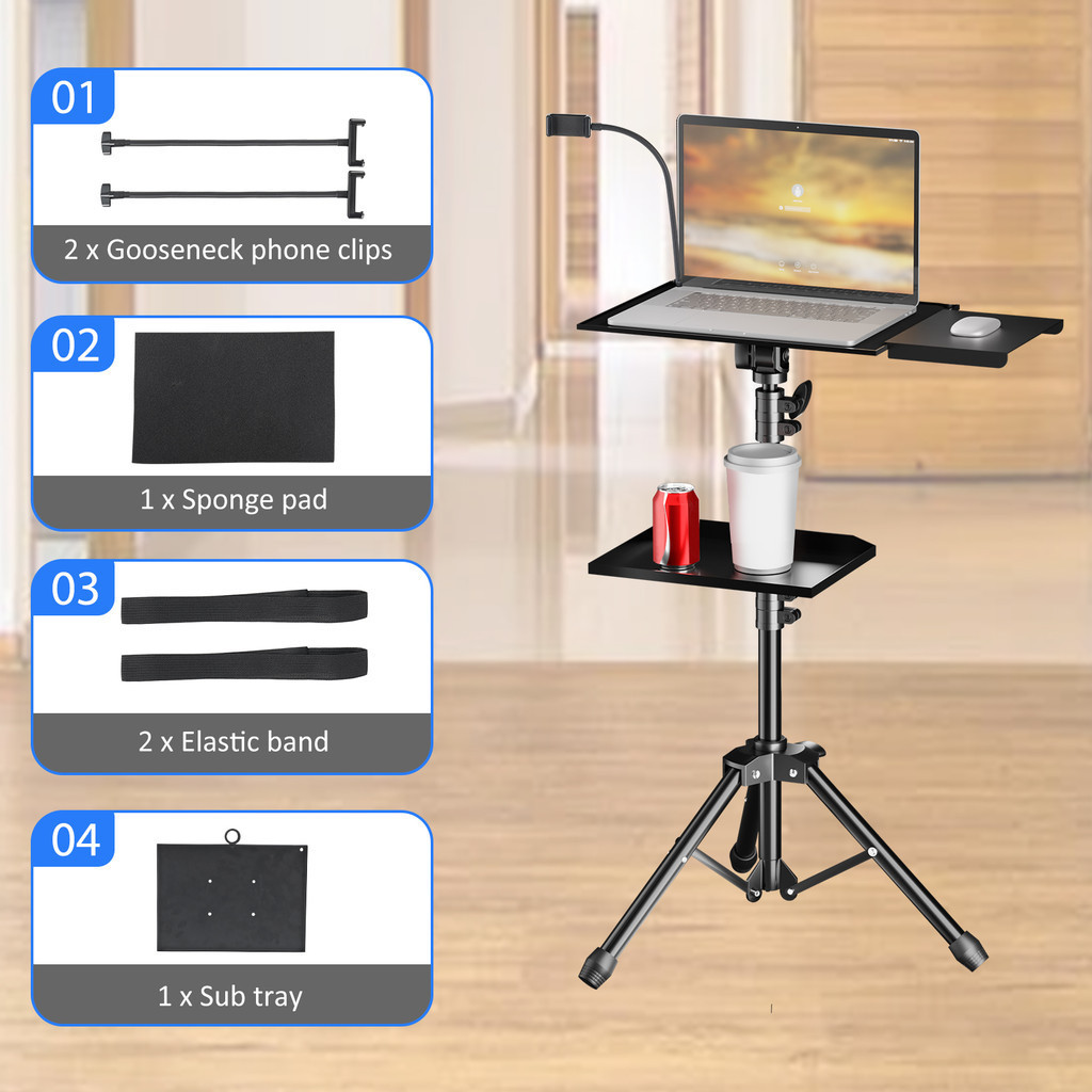 Vangoa Adjustable Laptop Tripod Stand 23.6-62" - Multi-Functional Projector & Music Stand With Phone Holder & Tray