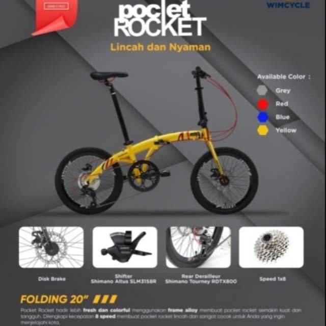 Jual Sepeda Lipat 20 inch Wimcycle Pocket Rocket 8 Speed | Shopee Indonesia