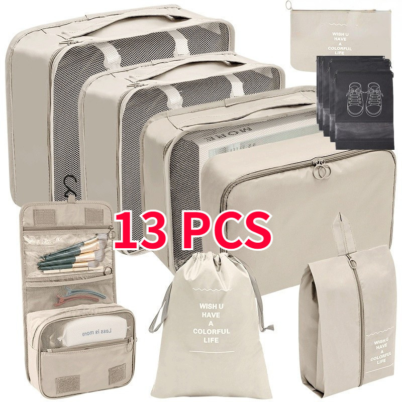 13 Pcs Travel Bag Set Travel Packing Cubes Koper Suitcase Organizer Tas  Penyimpanan Perjalanan