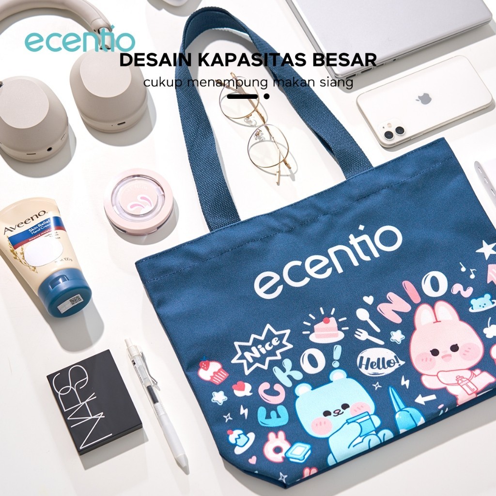 Jual ECENTIO Blue Tote Bag Kanvas Tas Kain Lucu Tas Belanja