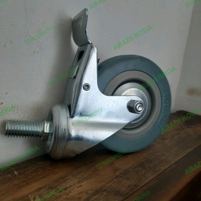 Jual Roda Trolley Troli Abu Abu Grey Rubber 4 inch Drat Rem | Shopee ...