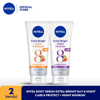 NIVEA Body Serum Extra Bright Day & Night - Care & Protect SPF15 180ml + Night Nourish Vit E 180ml