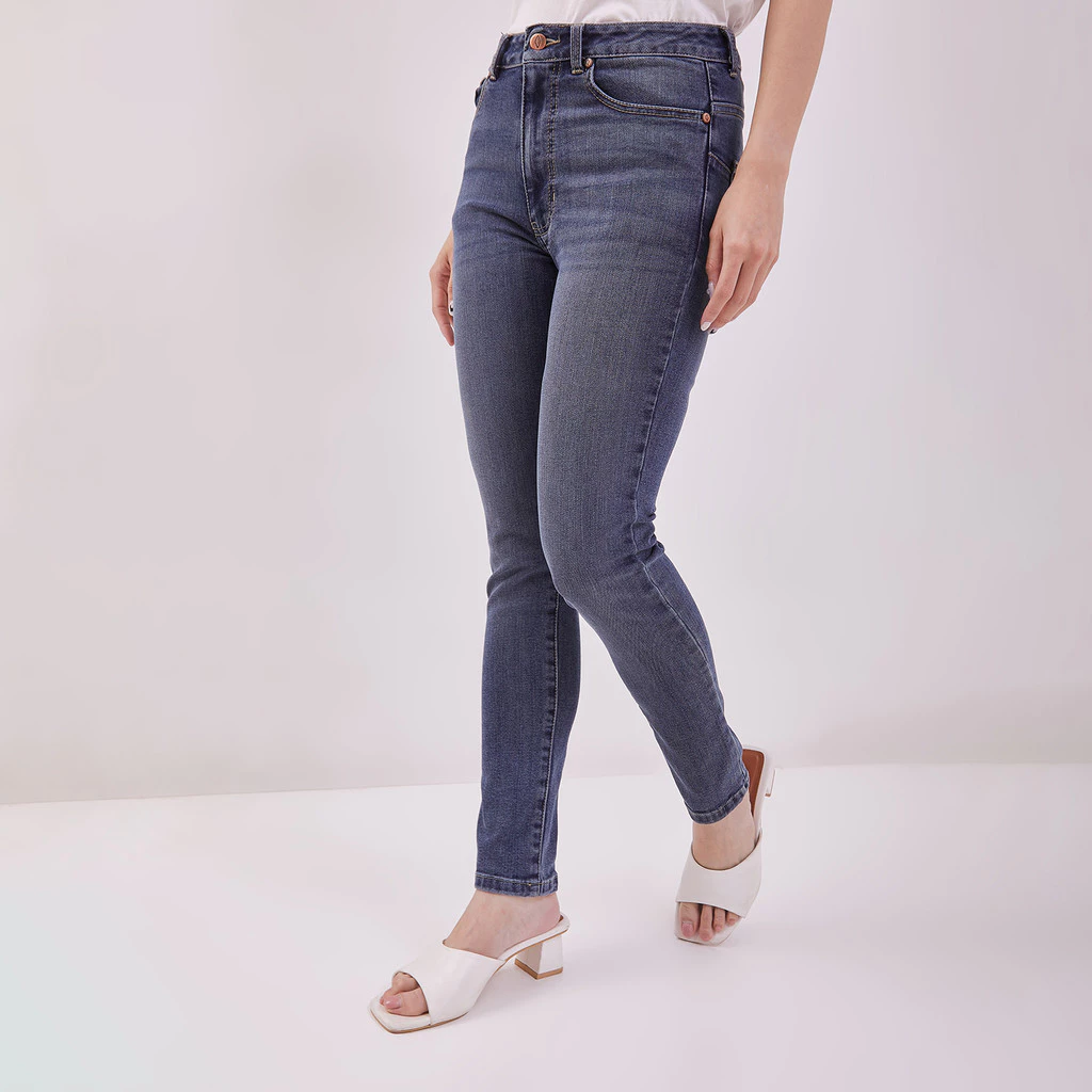 DUST Celana High Rise Skinny Jeans Sandita Medium Dark Blue (D. 3633-HR) - foto 1