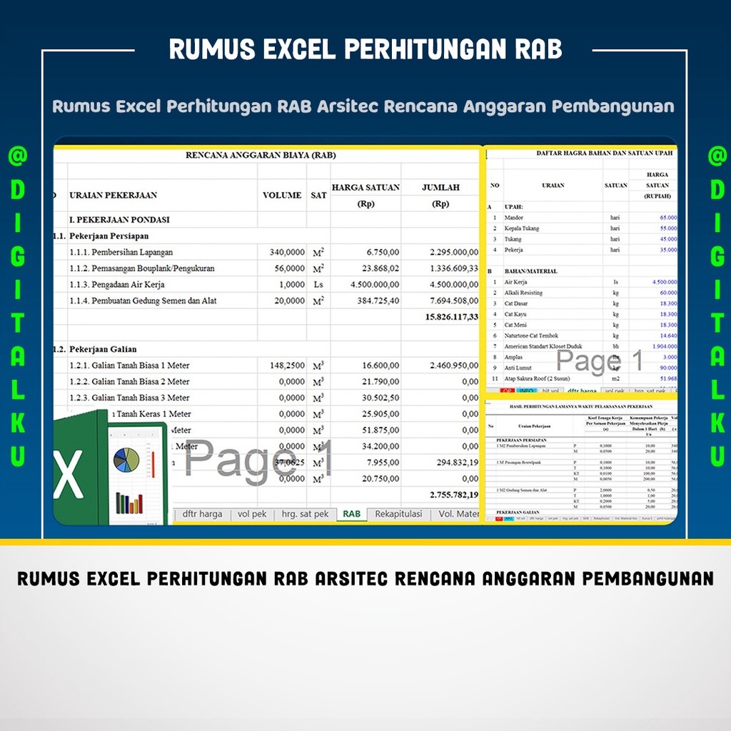 Jual Rumus Excel Perhitungan RAB Arsitec Rencana Anggaran Pembangunan ...