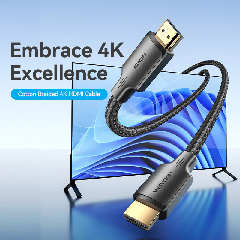 Vention Kabel HDMI 2.0 4K Male To Male Cotton Braided High Speed Quality 12 - 20M