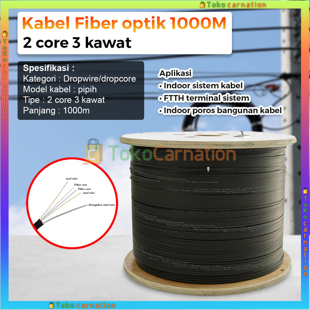 Jual FO 1000 METER | 2 Core 3 Seling | kabel DropCore FO | Shopee Indonesia