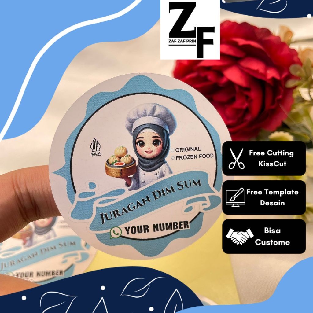 Jual ZAF 9-15 Sticker Label Makanan Dimsum Stiker Free Desain Bulat ...