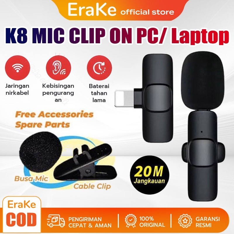 Jual MICROPHONE K8 MIC CLIP ON YOUTUBER WIRELESS USB PLUS PACK TYPE C ...