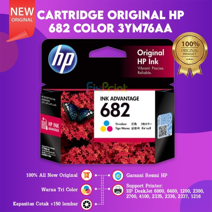 Jual HP Cartridge Tinta 682 Black Color Original Printer Deskjet 6000 ...