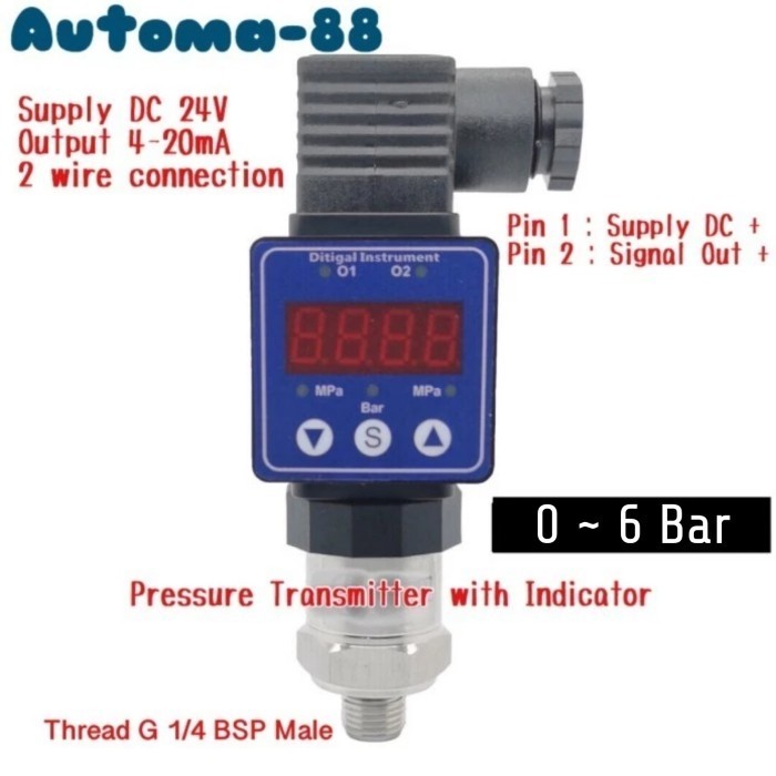 Jual MN08 Pressure transmitter 0-6Bar 6 Bar DC 24V 4-20mA 0.6 MPa LED ...