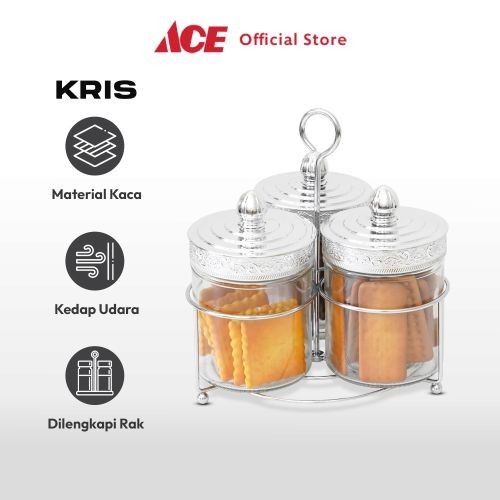 Jual Ace Kris Set Pcs Stoples Kaca Dengan Rak Silver Jar Tempat