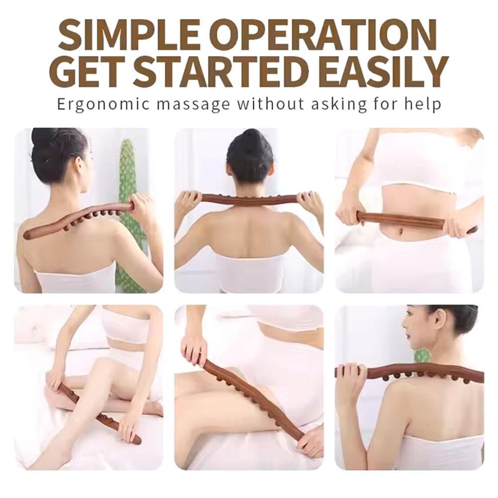 Jual 8 Beads Beech Wood Massage Stick Carbonized Wood Back Scrapping ...