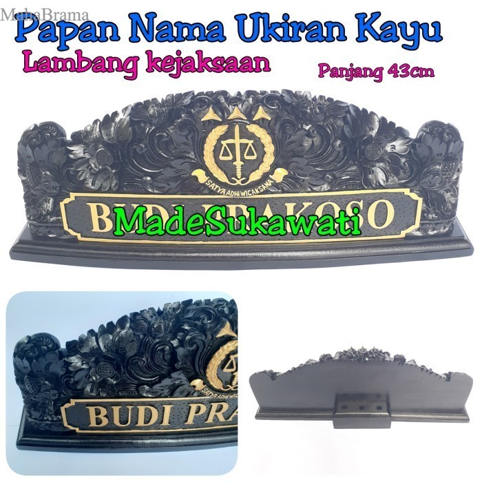 Jual Papan Nama Meja Nameplate Kayu Ukir Bali Lambang Kejaksaan Murah