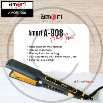AMORI 908 Catokan Rambut Plat Lebar (Wide Plate) Dengan Nano Titanium Ceramic MCH Heater CO