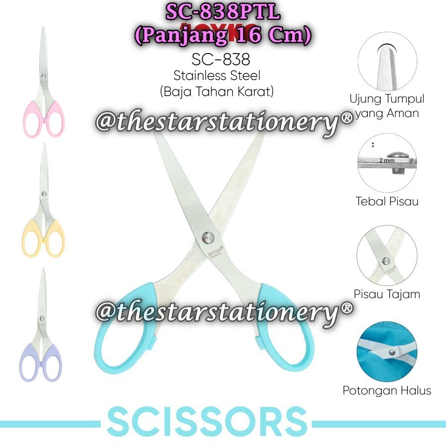 Jual (1 Biji) Gunting Joyko SC-838PTL Sedang / Gunting Scissors Joyko ...