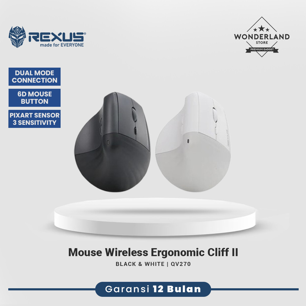 Jual Rexus Ergonomic Vertical Mouse Wireless + Bluetooth Clif V2 Auto ...