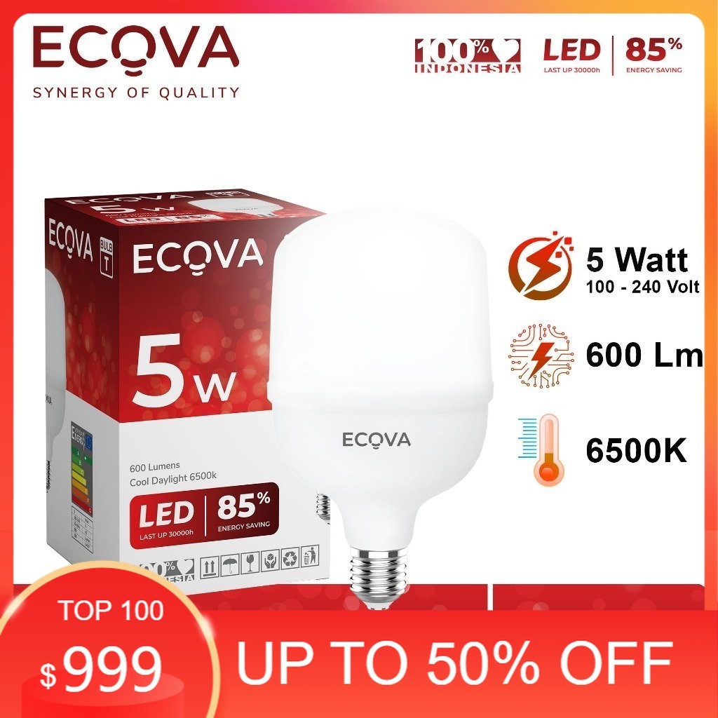 Jual Bola Lampu Led Ecova T Bulb Capsule W Cool Daylight K Bohlam Shopee Indonesia