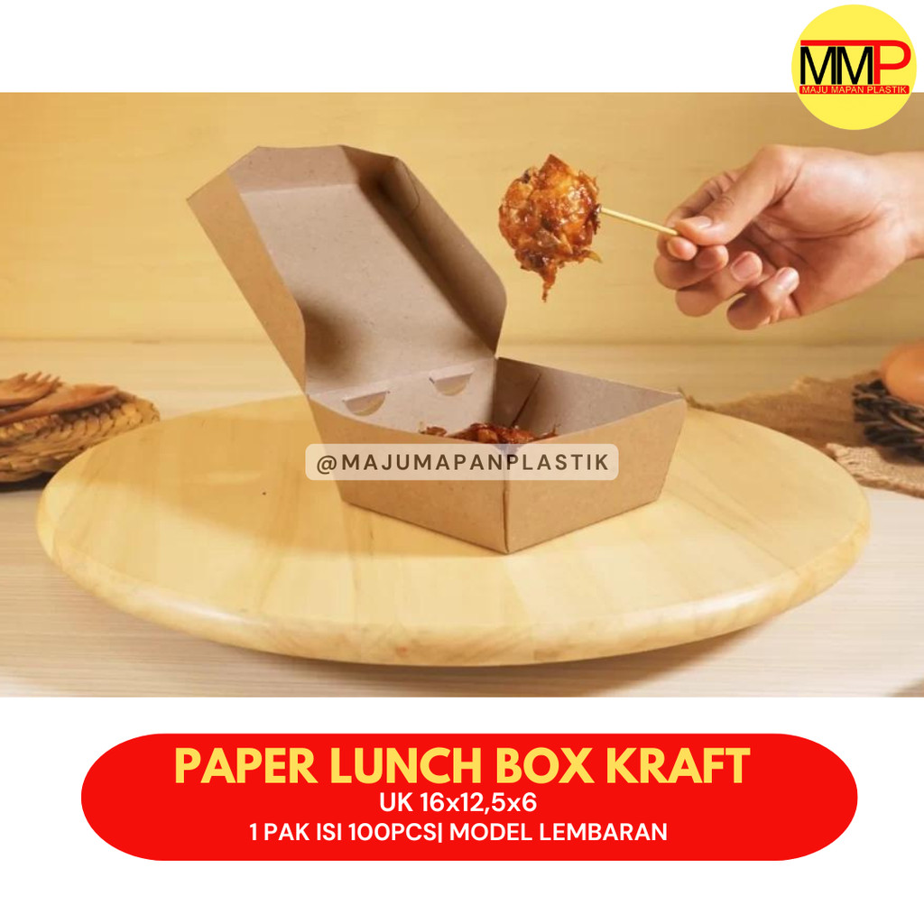 Jual [100 pcs] Paper Lunch Box Coklat / Kotak Lunch Tanpa Rakit -Kotak ...