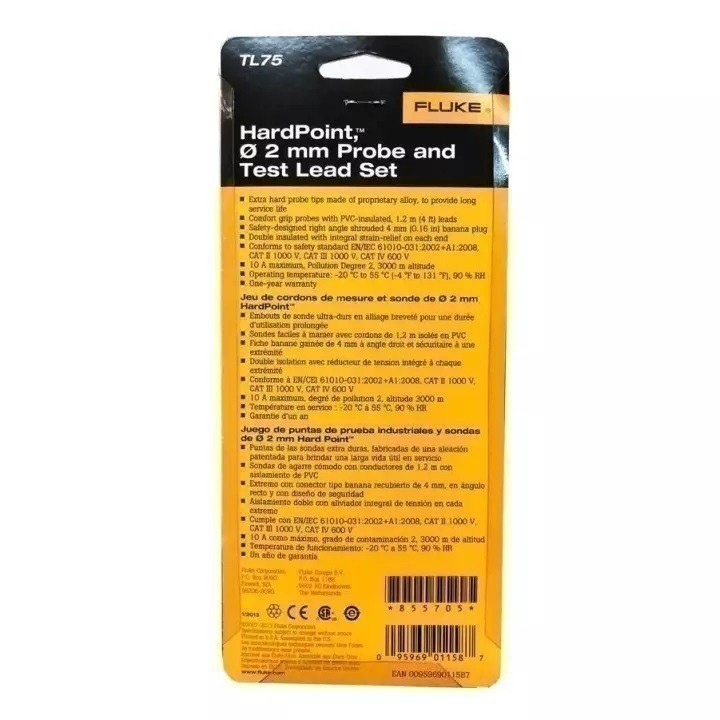 Jual FLUKE TL75 - Probe and Test Lead Set - HardPoint 2mm Multimeter ...