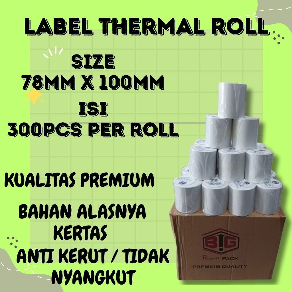 Jual sticker Kertas Label Thermal resi Roll 1 dos ukuran 78mmx100mm 1 ...